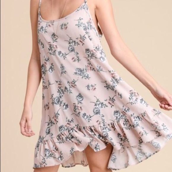 Blush Toned Floral Hi-Lo Slip Dress Layering Top Sz M/L - Picture 6 of 8